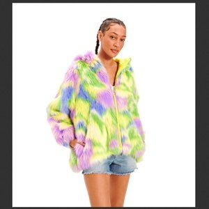 UGG Clove Faux Fur Jacket Tie Dye Hooded Zip Jacket XS/S